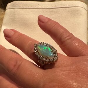 18k Opal Statement Ring in Iridescent Blue-Green genuine diamonds surrounding 💓